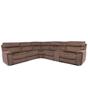 Furniture - Hutchenson 6-Pc. Fabric Sectional with 3 Power Recliners, Power Headrests and Console with USB
