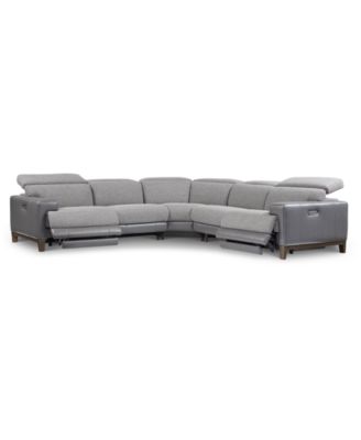 Furniture - Madiana 5-Pc. Fabric and Leather Sectional with 2 Power Recliners