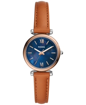 image of Fossil Women-s Carlie Mini Brown Leather Strap Watch 28mm