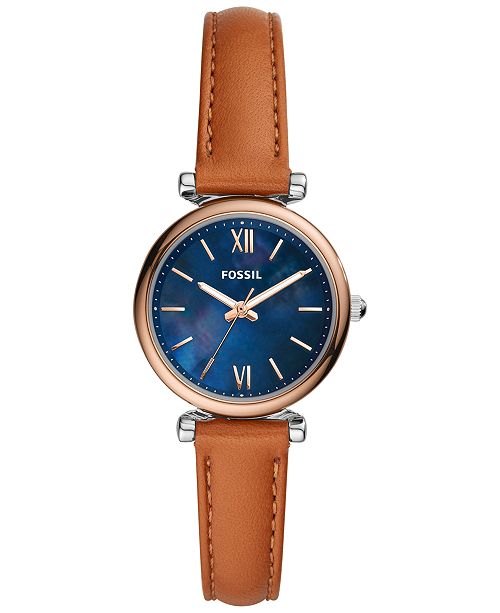 Fossil Women's Carlie Mini Brown Leather Strap Watch 28mm & Reviews