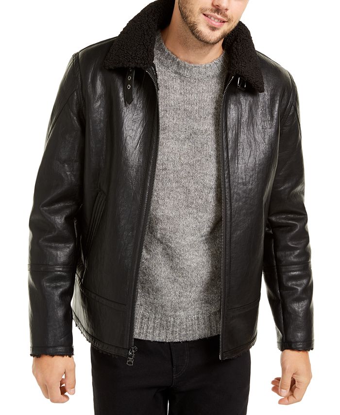 Calvin Klein Faux Leather Shearling Motorcycle for Macy's - Macy's