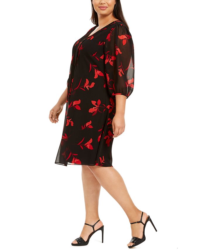 Calvin Klein Plus Size Red Floral Babydoll Dress & Reviews - Dresses ...