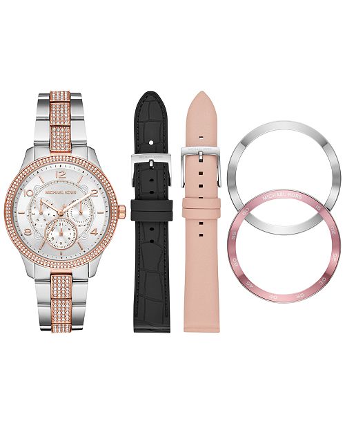 Michael Kors Women S Chronograph Runway Two Tone Stainless Steel Bracelet Watch Gift Set 38mm Reviews Watches Jewelry Watches Macy S