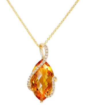 image of Gemma by Effy Citrine (8-1/2 ct. t.w.) and Diamond (1/8 ct. t.w.) Marquise Wrap Pendant in 14k Gold