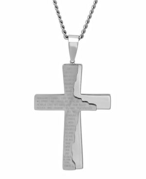 Macy's Men's The Lord's Prayer Distressed Tablet Cross Pendant Necklace In Silver