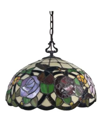 Tiffany Style 2-Light Hummingbirds Floral Hanging Lamp