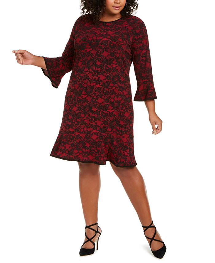 Michael Kors Plus Size Lace-Print Bell-Sleeve Dress - Macy's