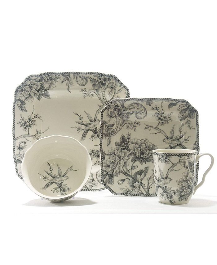 222 Fifth Adelaide Grey 16 Piece Dinnerware Set Square Macy's