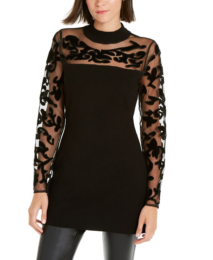 Inc flocked velvet cheap illusion sweater