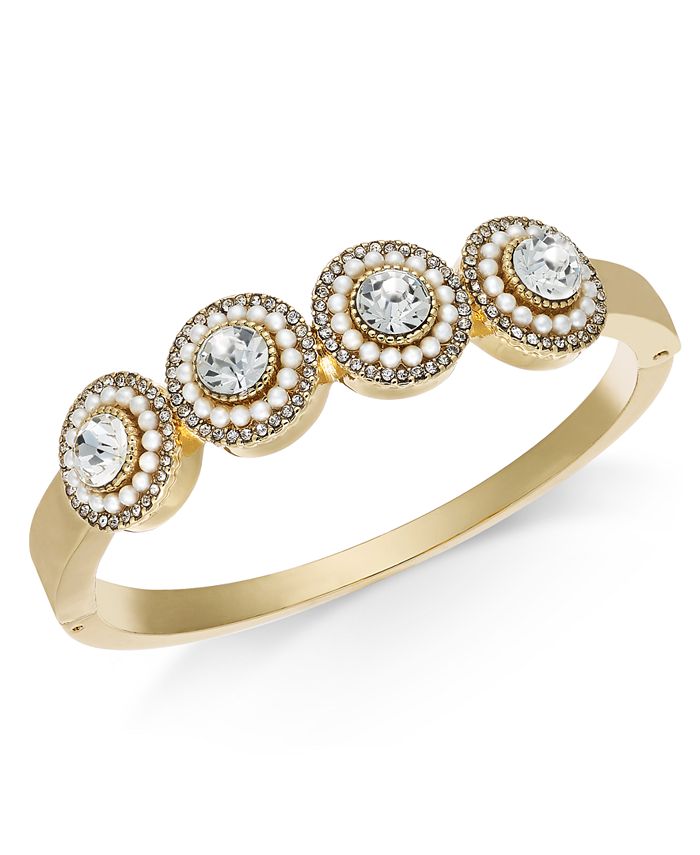 Charter Club Crystal & Imitation Pearl Cluster Bangle Bracelet, Created