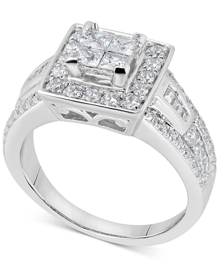 Macy's - Diamond Princess Halo Engagement Ring (1-1/8 ct. t.w.) in 14k White Gold