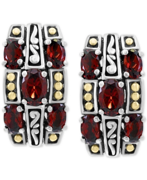 image of Effy Rhodlite Garnet Curved Drop Earrings (3-5/8 ct. t.w.) in Sterling Silver & & 18k Gold