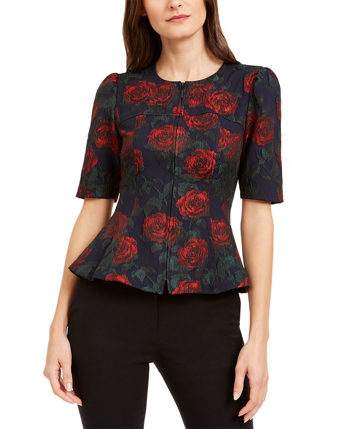 Nanette Lepore Women's Silk Wrap Peplum Top Bright Red Size 8