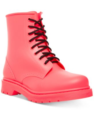 red lace up rain boots