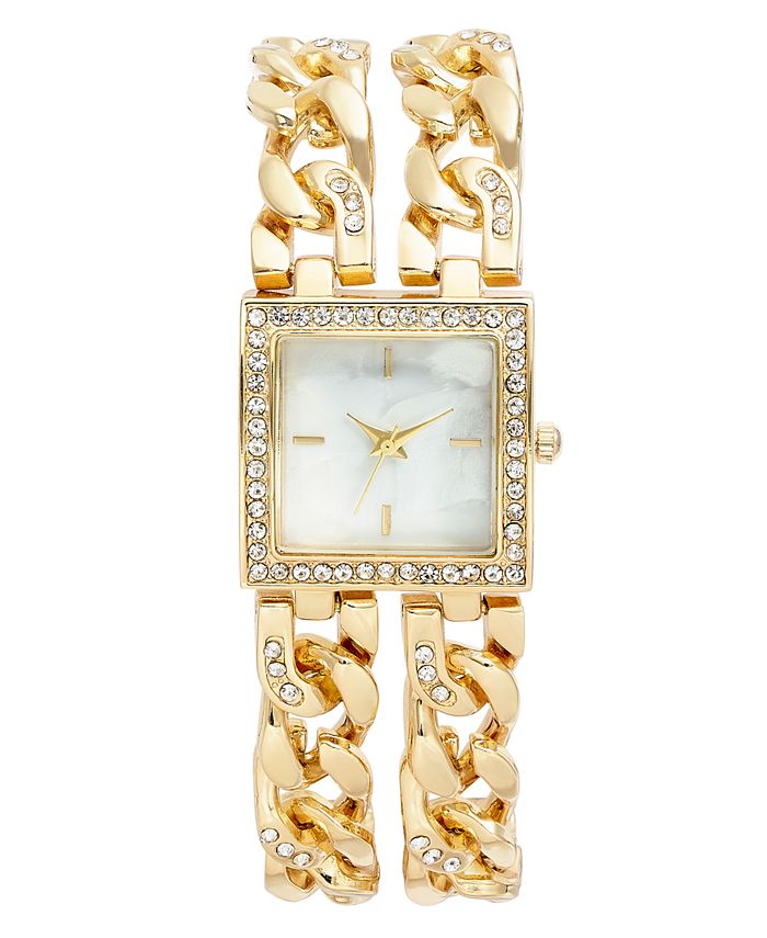 Charter Club Women's Crystal GoldTone Double Chain Bracelet Watch 27mm