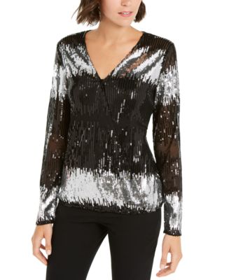 INC Surplice Sequined Stripe Blouse, Created for Macy's - Macy's