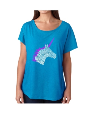 image of La Pop Art Women-s Dolman Cut Word Art Shirt - Unicorn