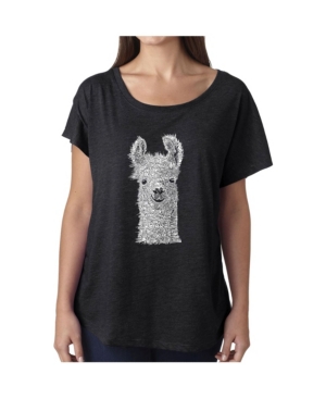 image of La Pop Art Women-s Dolman Cut Word Art Shirt - Llama