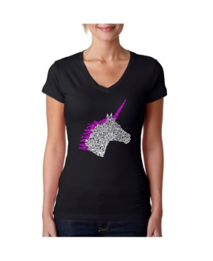image of La Pop Art Women-s Word Art V-Neck T-Shirt - Unicorn