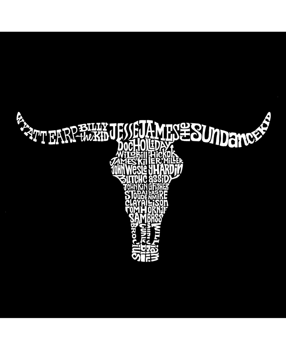 La Pop Art Women's Word Art V-Neck T-Shirt - Names of Legendary Outlaws