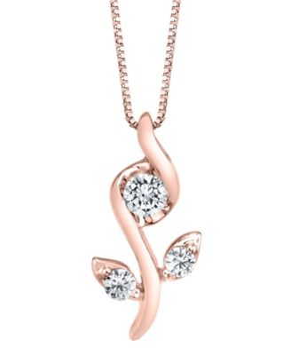 1/0 ct. t.w.Diamond Rose Pendant in 14k White, Yellow or Rose Gold - ROSE GOLD