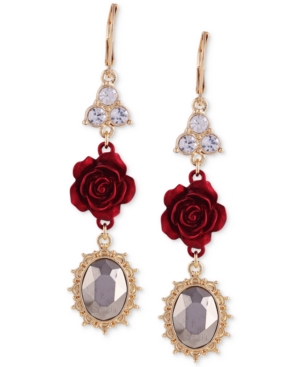 image of Guess Two-Tone Crystal & Rose Drop Earrings