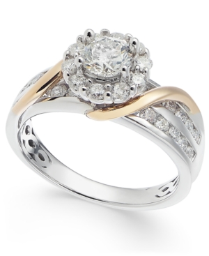 image of Diamond Halo Two-Tone Engagement Ring (1-1/4 ct. t.w.) in 14k White Gold & 14k Gold
