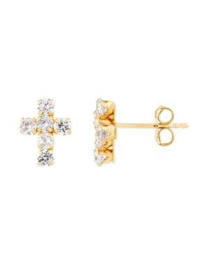 image of Swarovski Crystal(12 ct. t.w.) Cross Button Earrings in 14K Gold