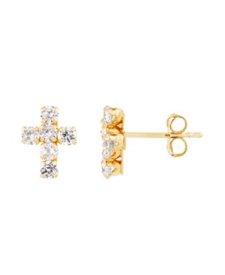 Cubic Zirconia Cross Button Earrings in 14K Gold - Macy's