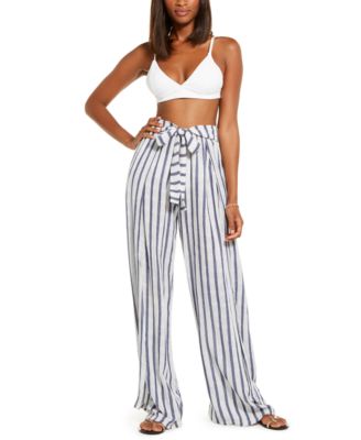 striped tie front pants