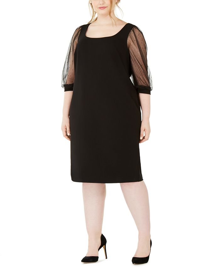 Calvin Klein Plus Size Illusion-Sleeve Dress & Reviews - Dresses - Plus ...