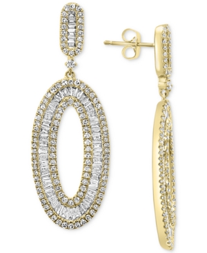image of Effy Diamond Baguette Drop Hoop Earrings (2-1/10 ct. t.w.) in 14k Gold