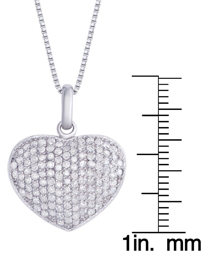 Macy's - Diamond (5/8 ct. t.w.) Heart Locket Pendant Necklace in Sterling Silver