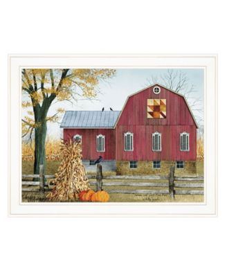 Autumn Leaf Quilt Block Barn by Billy Jacobs, Ready to hang Framed Print, White Frame, 27" x 21"