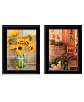 Vintage-Like Country Sunflowers 2-Piece Vignette by Anthony Smith, Black Frame, 15" x 19"