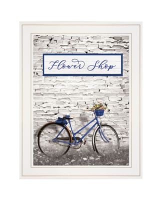 Flower Shop Bicycle by Lori Deiter, Ready to hang Framed Print, White Frame, 15" x 19"