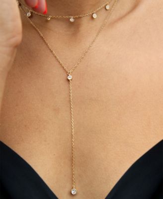 Simplistic Crystal Layered Lariat Necklace Set