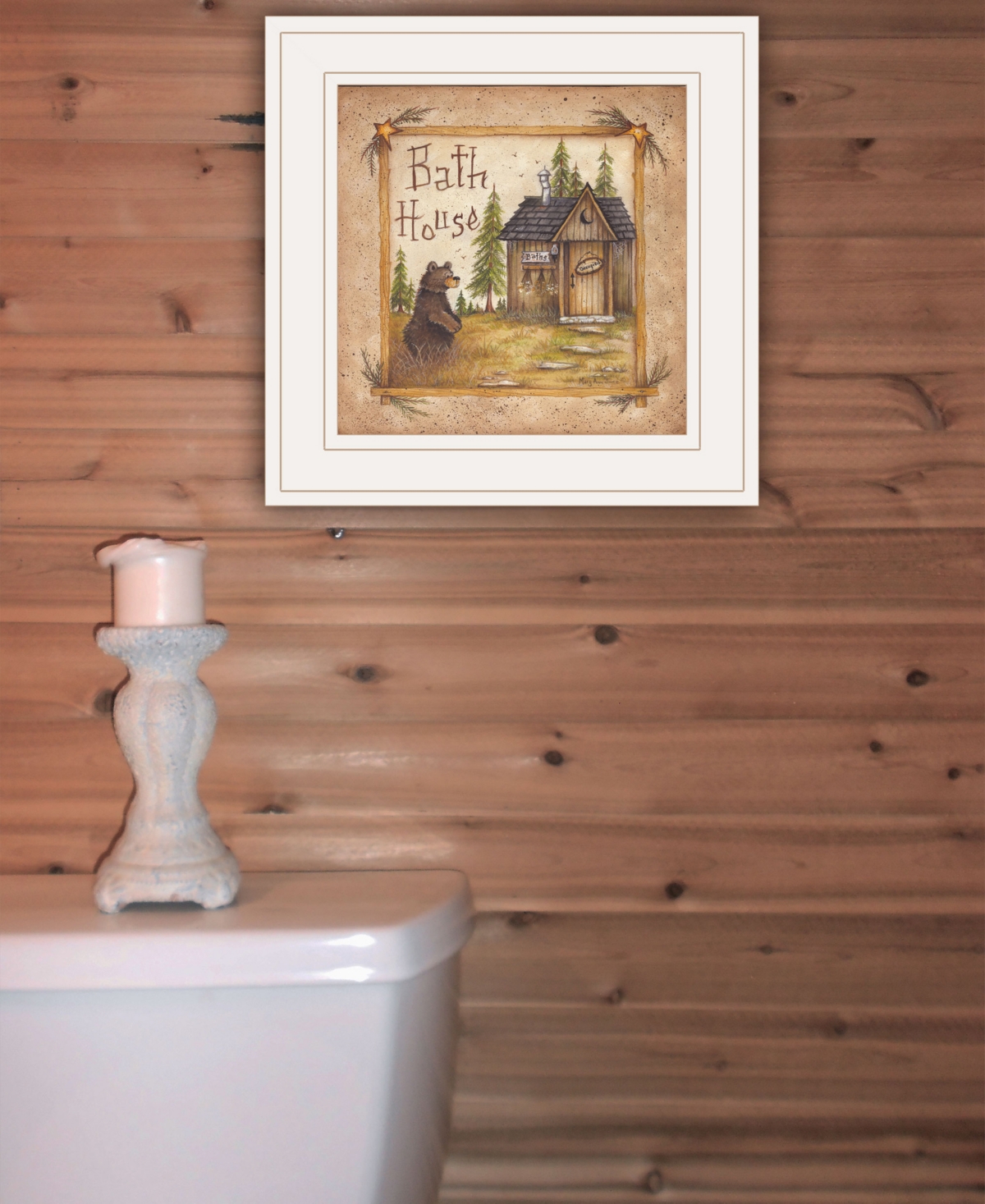 Trendy Decor 4U Bath House by Mary Ann June, Ready to hang Framed Print, White Frame,