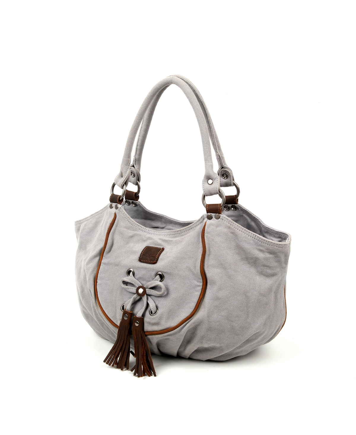 Tsd Brand Bold Lotus Canvas Hobo Bag In Gray