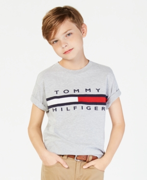 Shop Tommy Hilfiger Big Boys Graphic-print Cotton T-shirt In Grey Heather