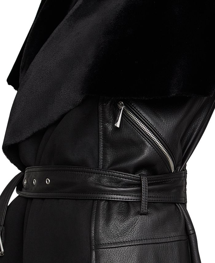 BCBGMAXAZRIA Leather Jacket With Faux-Shearling Trim - Macy's