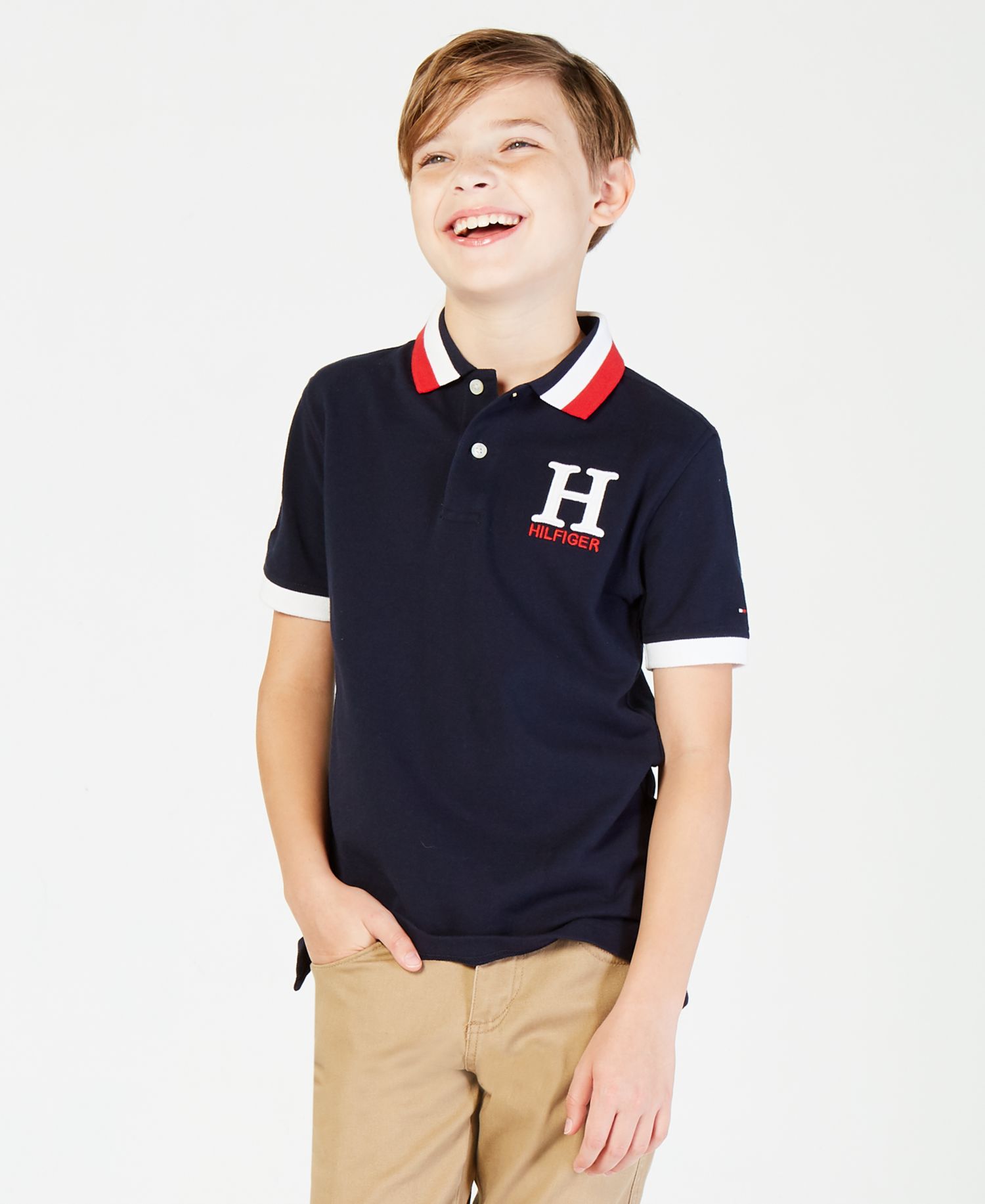 Toddler and Little Boys Striped Collar Embroidered Matt Polo