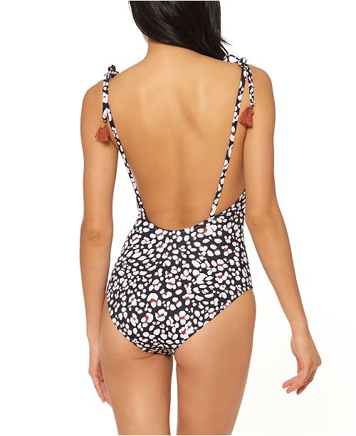 Jessica Simpson Cool Cat Printed Tassel Tie One Piece Swimsuit