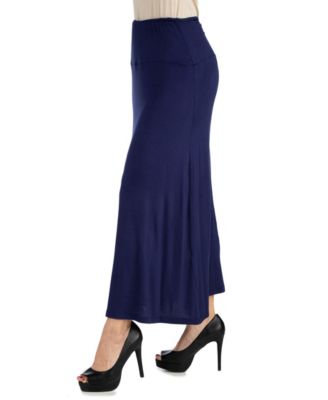 Women Elastic Waist Solid Color Maxi Skirt