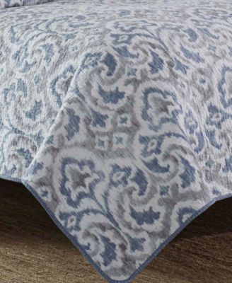 Tommy Bahama Cape Verde Smoke Reversible 3-Piece Quilt Set, Full/Queen