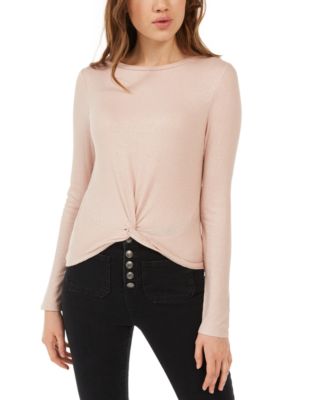 Planet Gold - Juniors' Twist-Front Sparkly Ribbed Top