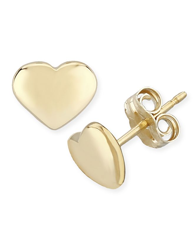 Macy's Flat Heart Stud Earrings Set in 14k Gold (8mm) & Reviews