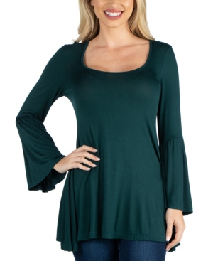image of 24Seven Comfort Apparel Women Scoop Neck Bell Sleeve Swing Tunic Top