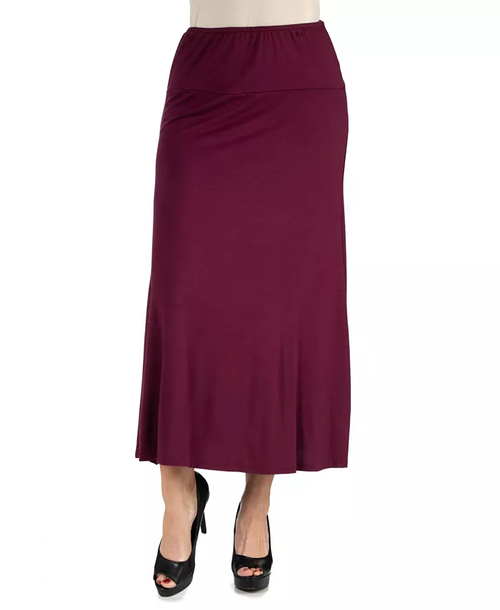 Women Elastic Waist Solid Color Maxi Skirt - thumbnail 7