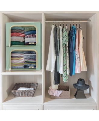 2 Pack Medium Foldable Storage Box - Metal Frame, Oxford Fabric, Large Window & Handles - Organization for Bedroom, Linens & Clothes